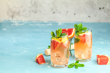 Grapefruit and fresh mint cocktail with juice