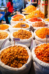 dried shrimp and seafood on the market
