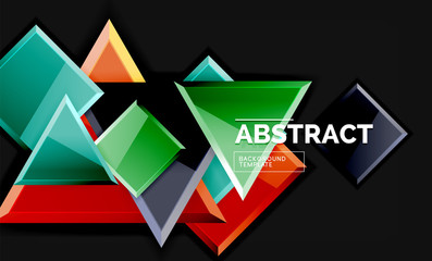 Glossy mosaic style geometric shapes - squares and triangles on black