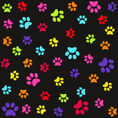 Fototapeta na wymiar Seamless pattern with colorful animal foot prints, paws
