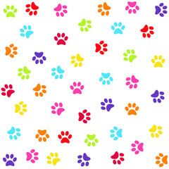 Plakat Seamless pattern with colorful animal foot prints, paws