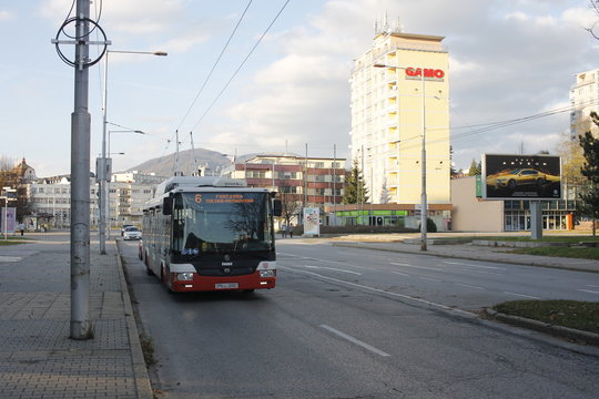 Banska Bystrica. November 4, 2017. Trolleybus on the street in Banska Bystrica, public transport at city street.