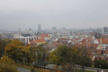 Fototapeta na wymiar Panoramic view of Bratislava city, capital of Slovakia, with St Martin's church dome dominant in shot. View from the Bratislava castle.