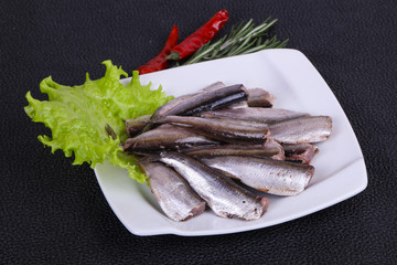 Anchovy fish snack in the bowl