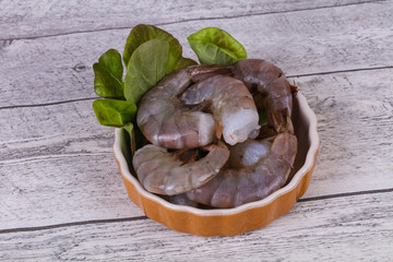 Raw king prawns ready for cooking