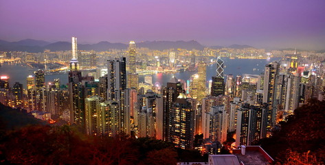 Hong Kong central district skyline and Victoria Harbour