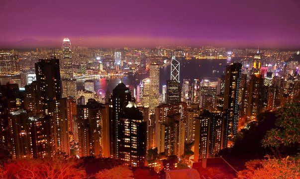 Hong Kong central district skyline and Victoria Harbour