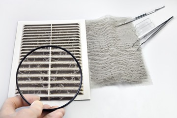  Inspecting dust under a magnifying glass.