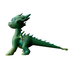 Fototapeta premium Green dragon side view isolated on white background. Cute cartoon character. 3d rendering