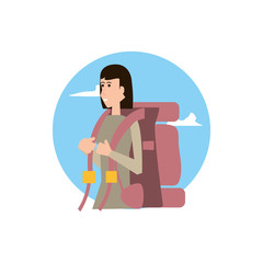 traveler woman with travel bag and sky