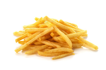 pile of french fries on a white background