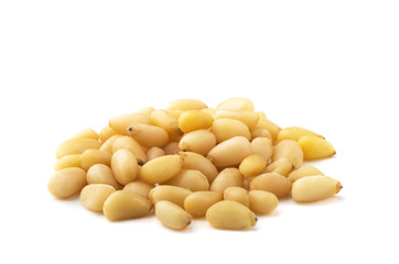 Cedar Pine nuts on a white background