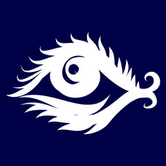 Illustration of Abstract Eye Icon. Isolated on Dark-blue Background. Sketch for Tattoo, Hipster T-shirt Design. Coloring Book for Adults