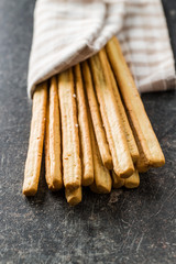 Italian grissini breadsticks. Tasty grissini snack.