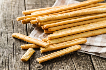 Italian grissini breadsticks. Tasty grissini snack.