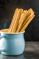 Italian grissini breadsticks. Tasty grissini snack.