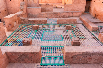 Mosaic Tiles at the Ruins of the El Badi Palace in Marrakech Morocco