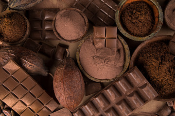 Chocolate , candy sweet, dessert food on natural paper background