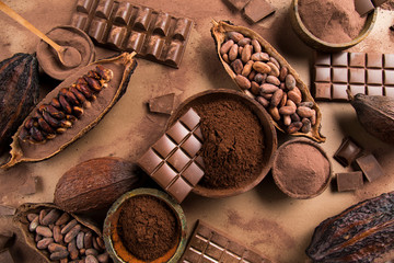 Bars Chocolate Collection , candy sweet, dessert food on natural paper background