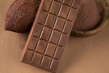Chocolate , candy sweet, dessert food on natural paper background
