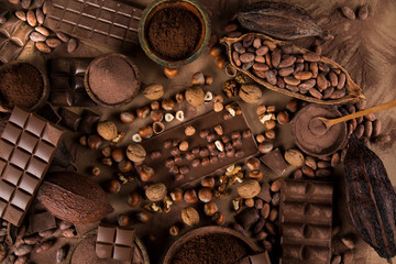 Chocolate , candy sweet, dessert food on natural paper background