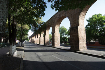 View of the city's old aqueduct, Morelia, Michoacan, Mexico.