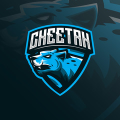 cheetah mascot logo design vector with modern illustration concept style for badge, emblem and tshirt printing. angry cheetah illustration for sport team. © Ahmadbrutalism666