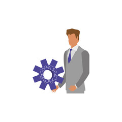 businessman with puzzle pieces in shape pinion