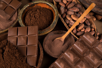 Chocolate , candy sweet, dessert food on natural paper background