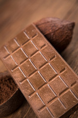 Chocolate , candy sweet, dessert food on natural paper background