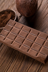 Chocolate , candy sweet, dessert food on natural paper background