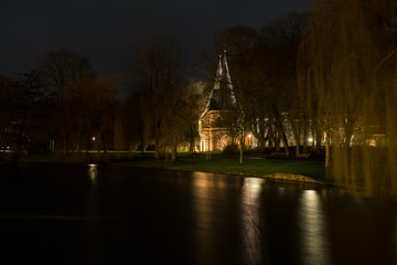 Nice Illuminated medieval fortified city gate in the night in the city of Kampen, Overijssel