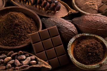 Chocolate , candy sweet, dessert food on natural paper background - 258198173