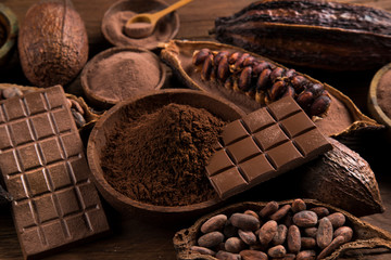 Chocolate , candy sweet, dessert food on natural paper background