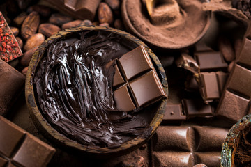 Chocolate , candy sweet, dessert food on natural paper background