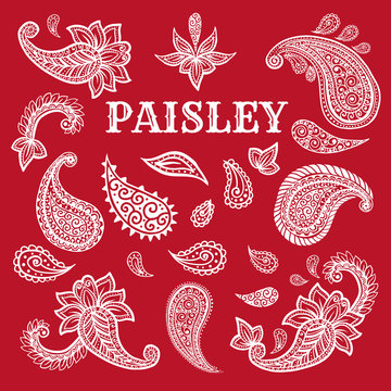 Paisley motifs hand drawn illustrations set. Buta ink pen isolated cliparts. Persian ornate sketch drawings. Monochrome boteh curls collection. Greeting card, textile ornamental design elements