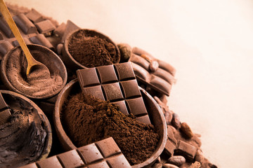 Chocolate , candy sweet, dessert food on natural paper background