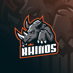 rhino mascot logo design vector with modern illustration concept style for badge, emblem and tshirt printing. angry rhino illustration for sport and esport team. © Ahmadbrutalism666