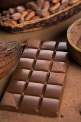 Chocolate , candy sweet, dessert food on natural paper background