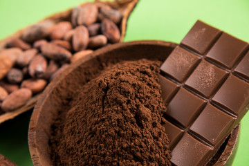 Chocolate , candy sweet, dessert food on natural paper background