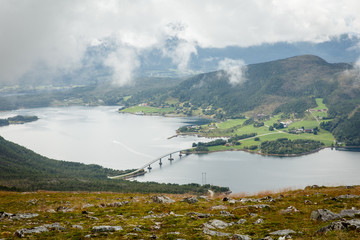 View from the mountain overlooking the fjord