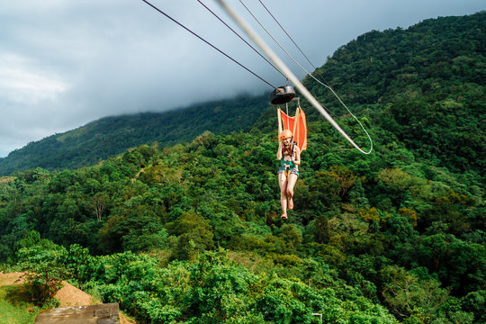Apr 23, 2017 Adult woman, Zip line adventure at Mountain lake resort in Cavinti Philippines