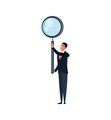 young businessman with magnifying glass