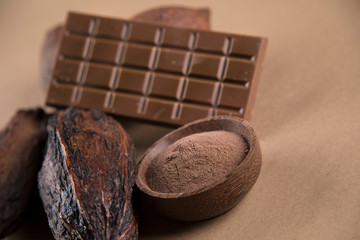 Chocolate , candy sweet, dessert food on natural paper background