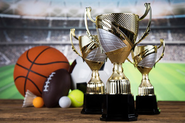 Group of sports equipment, Winner background