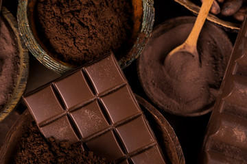 Chocolate , candy sweet, dessert food on natural paper background
