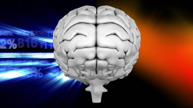 Animation of the brain against a binary codes and light effects