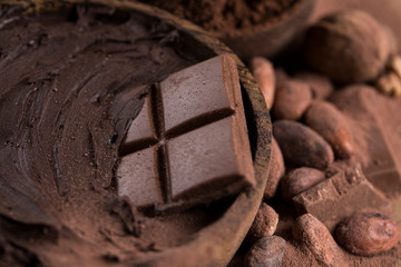 Chocolate , candy sweet, dessert food on natural paper background