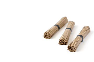 Noodles soba isolated on white background.Traditional Japanese food. Copy space for Text.Minimalist concept.