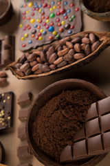 Bars Chocolate Collection , candy sweet, dessert food on natural paper background